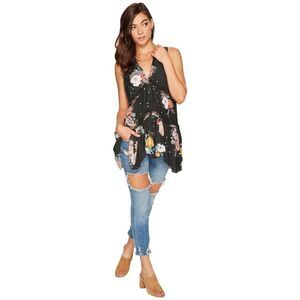 Free People Purple Haze Boho Floral Printed V-Neck Tunic Ruffle Dress Top Sm